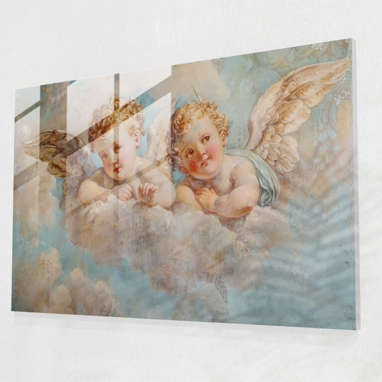 Baroque Style Painting Glass Print - Baroque, Angelic Cherubs, Baroque Style Painting, Glass Art