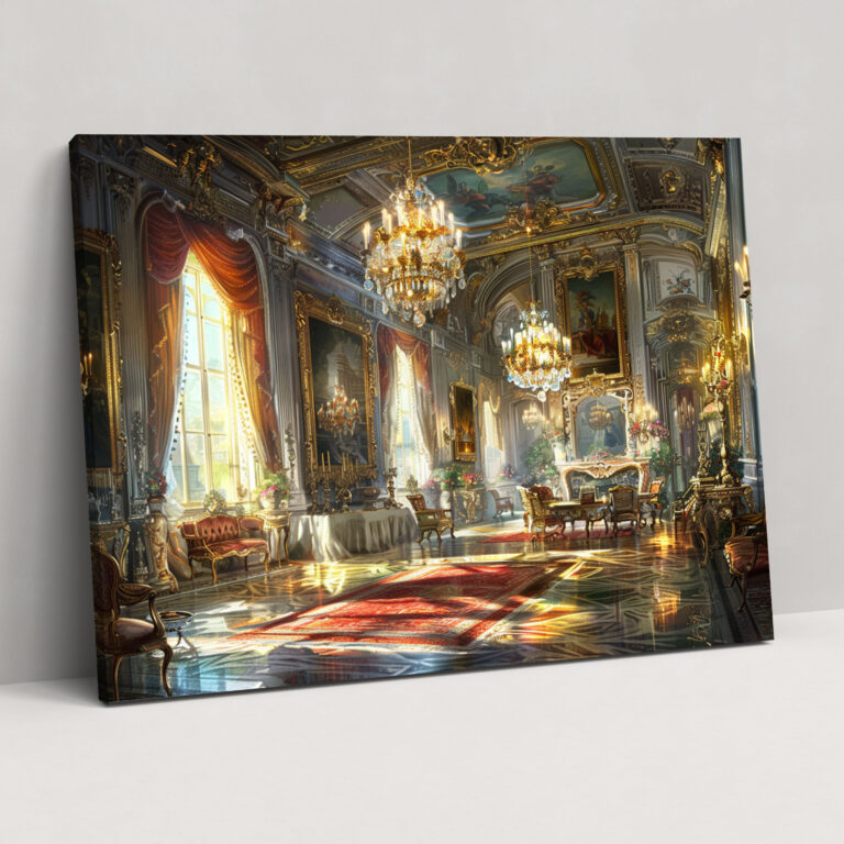 Palace Interior Baroque Style Painting Wall Decoration - Baroque, Canvas Wall Art, Wall Decoration, Chandeliers