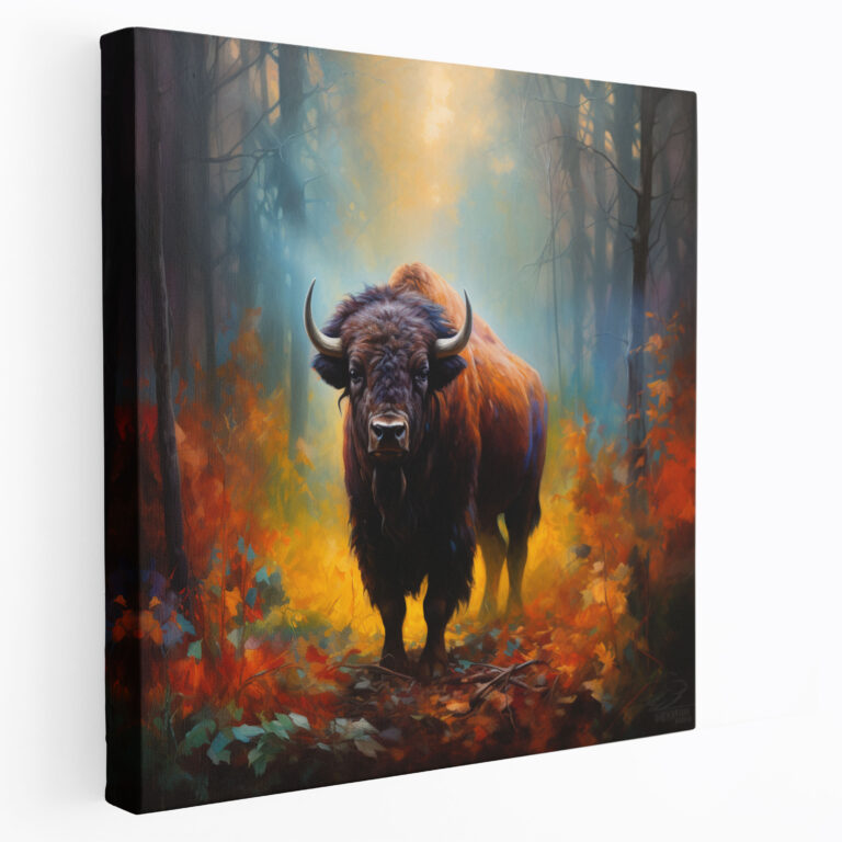 Misty Forest Buffalo Canvas Print - Buffalo, Misty Forest, Vivid Colors, Mystery