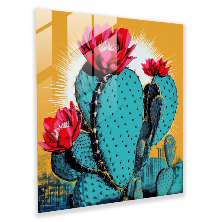 Pop Art Cactus Glass Print - Cactus, Fun Vibe, Bold Colors, Glass Art