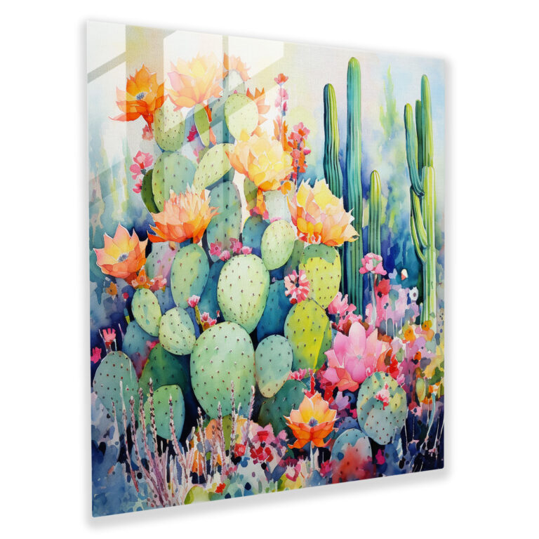 Cactus Garden Glass Print - Cactus, Glass Art, Watercolor Painting, Modern Art