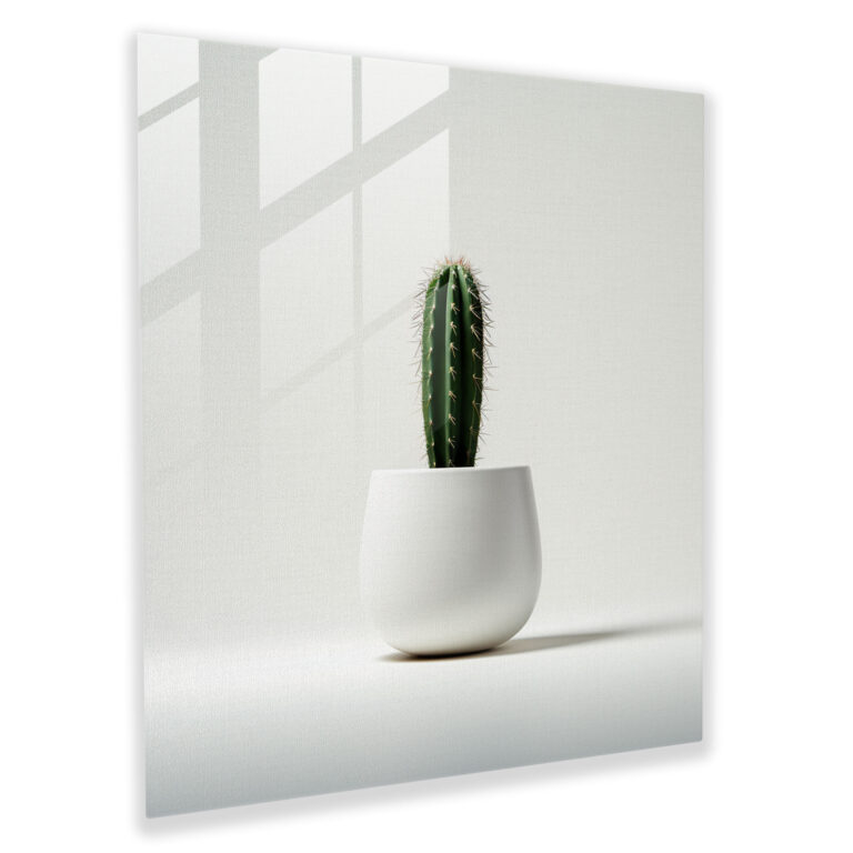 Minimal Cactus Glass Print - Cactus, White Background, Digital Illustration, Minimalist