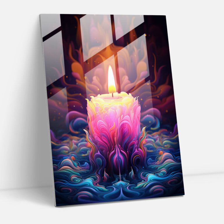 Vibrant Energy Glass Print - Candle, Contemporary Digital Artwork, Glass Wall Art, Captivating