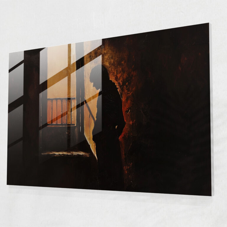 Caravaggio Style Glass Print: Figure In Shadow - Caravaggio, Shadow, Glass Print, Mysterious Atmosphere
