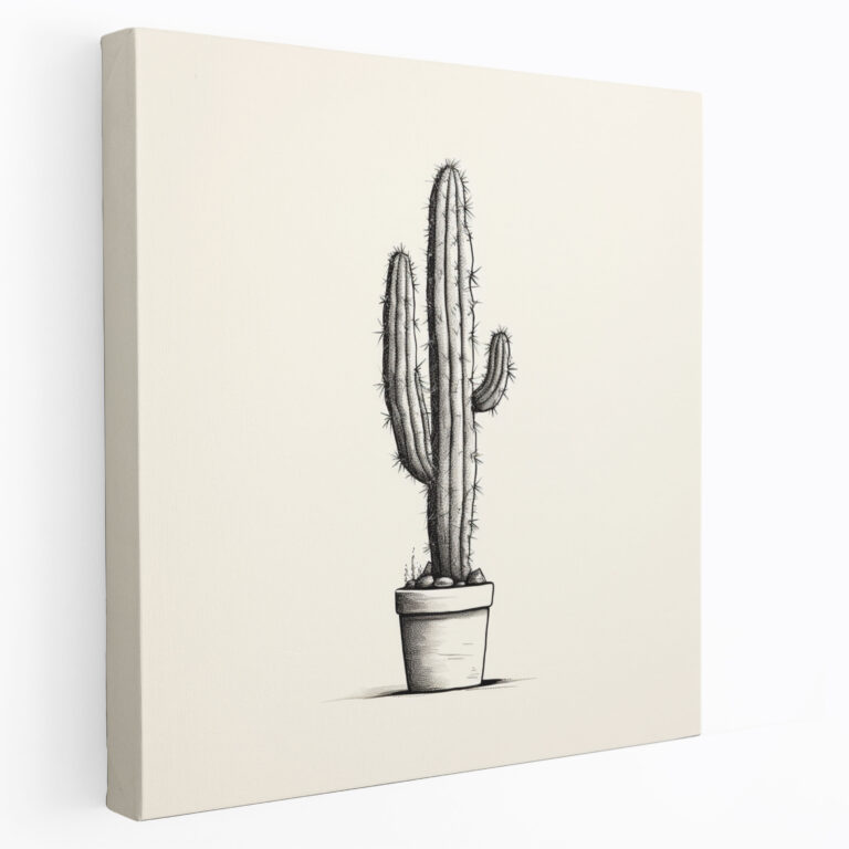 Cactus Canvas Print - Minimalist Sketch Wall Art - Cactus, Wall Art, Wall Decoration, Cactus Against White Background