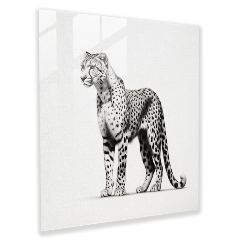 Cheetah Glass Wall Art - Cheetah, Wall Decoration, Black And White Drawing, Home Decoration