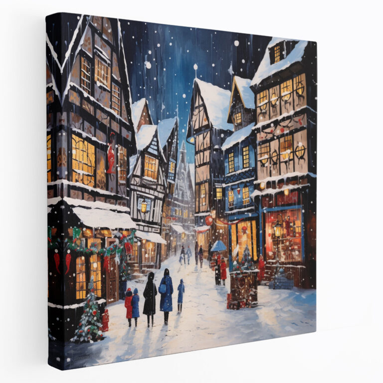Christmas Wall Art - Festive Acrylic Painting - Snowy Christmas Market - Christmas, Canvas Wall Art, Home Decoration, Wall Decoration