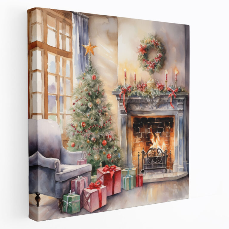 Christmas Watercolor Canvas Print - Christmas, Presents, Watercolor Painting, Wall Art