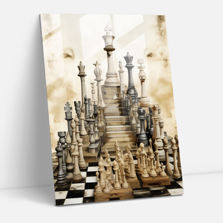 Chess Modern Art Glass Print - Chess, Glass Print, Contemporary Collage Artwork, Wall Decoration