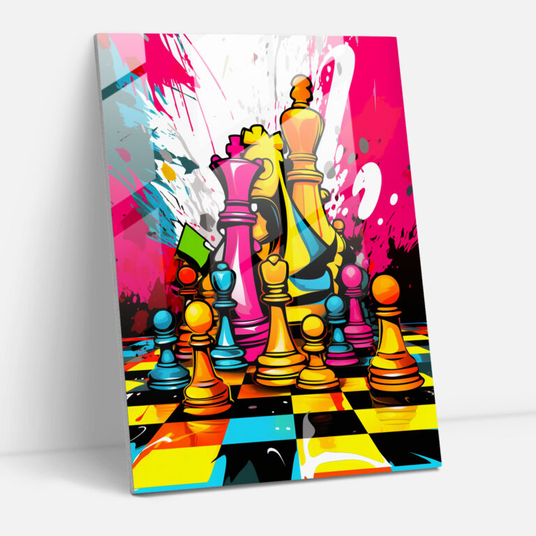 Chess Glass Print Wall Decoration - Chess, Glass Wall Art, Comic Book Style, Modern Art