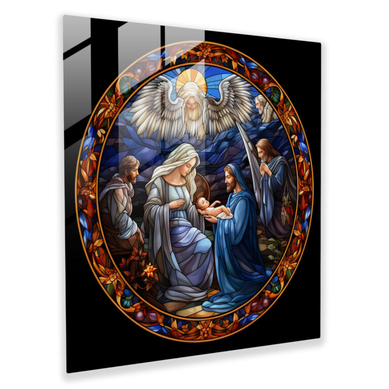 Nativity Stained Glass Print - Christmas, Glass Wall Art, Elegant Nativity Scene, Modern Art