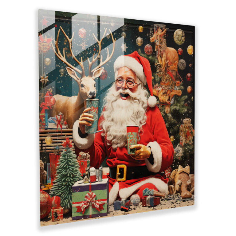 Pop Art Glass Print - Playful Christmas Collage - Christmas, Wall Decoration, Pop Art Collage, Glass Art