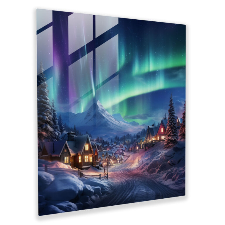 Northern Lights Magic Glass Print - Christmas, Christmas Village, Home Decoration, Glass Print