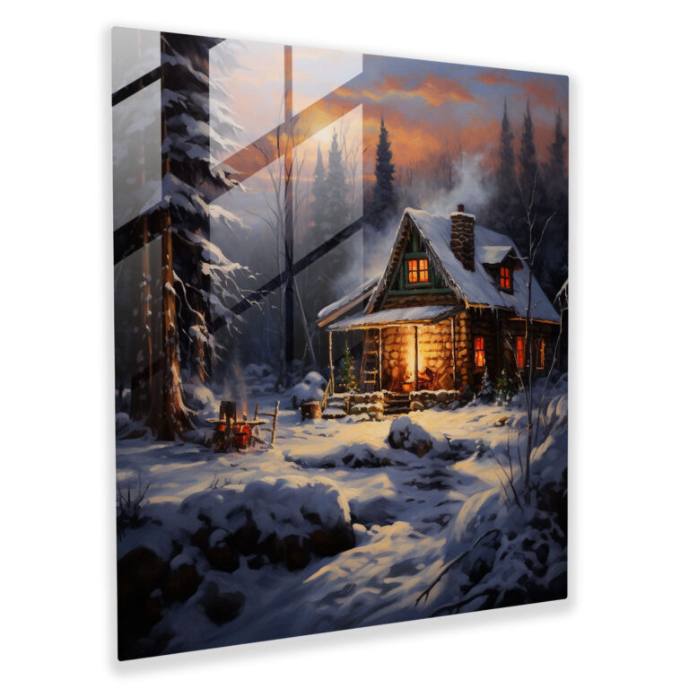 Christmas Cabin Glass Print - Christmas, Christmas, Snow, Wall Decoration