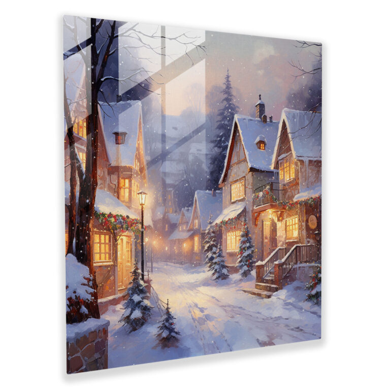 Winter Wonderland Glass Print - Christmas, Home Decoration, Glass Wall Art, Village