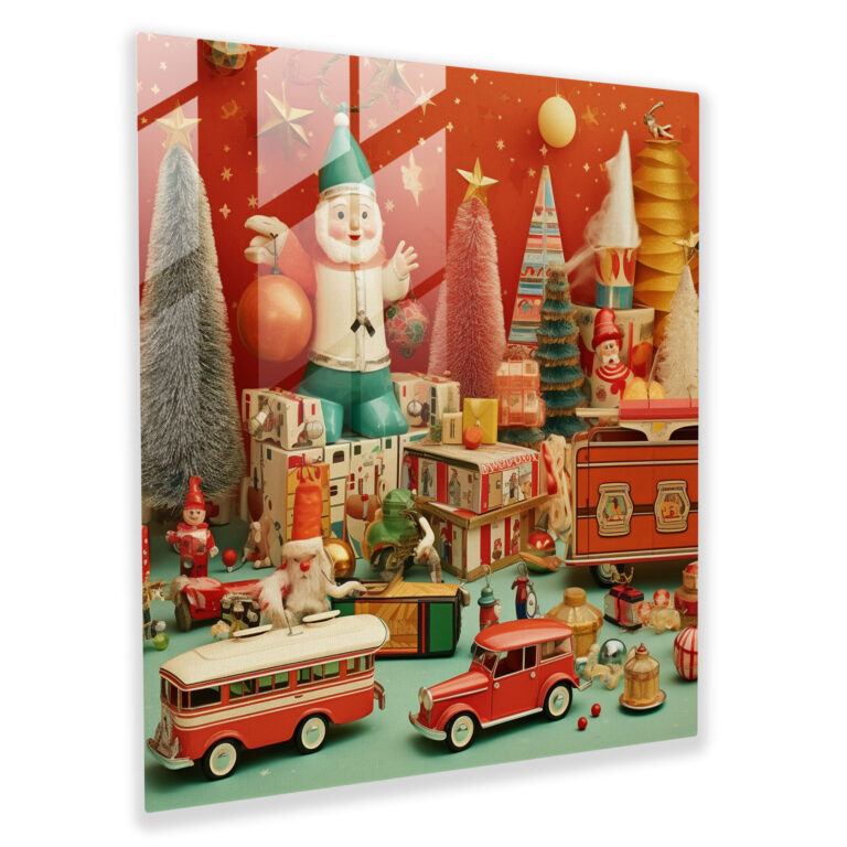 Retro Christmas Glass Print - Christmas, Wall Decoration, Vintage, Home Decoration