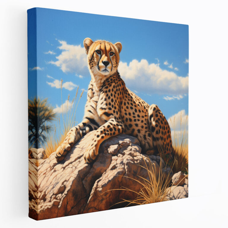 Cheetah Wall Art - Realistic Oil Painting Canvas Print - Cheetah, Rocky Landscape, Realistic Oil Painting, Canvas Wall Art