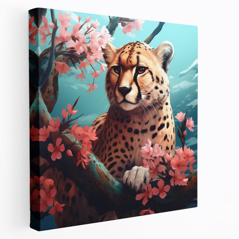 Cheetah Wall Decoration - Delicate Flowers - Cheetah, Canvas Print, Home Decoration, Cheetah Canvas Print