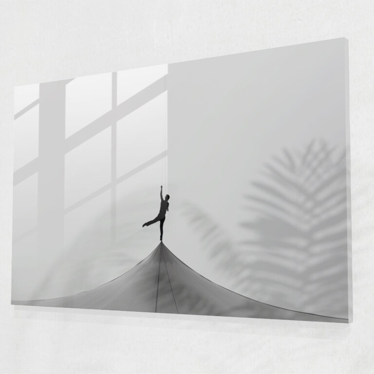 Tightrope Balance Glass Print - Circus, Black And White Photograph, Circus, Wall Decoration