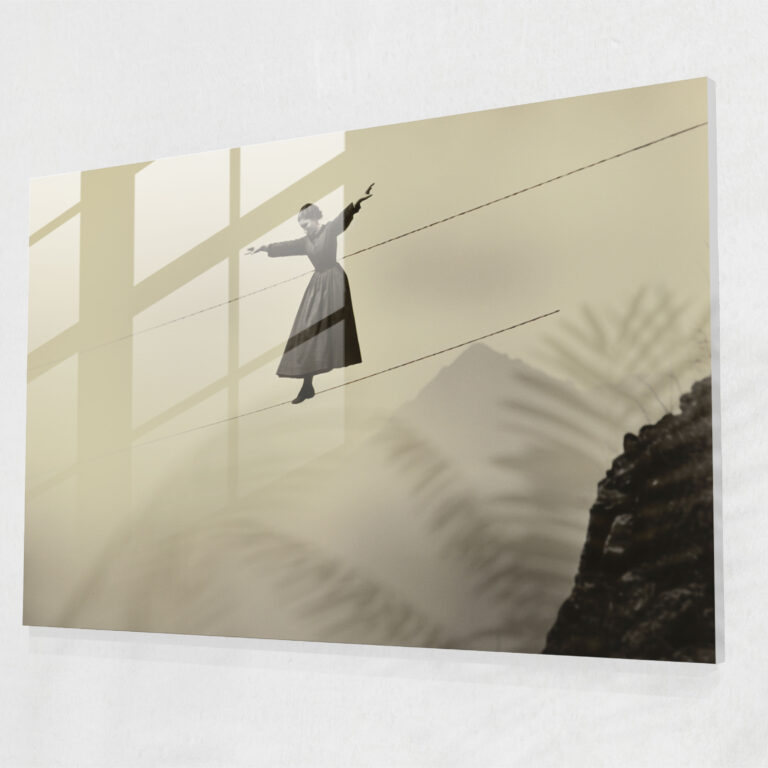 Circus Glass Wall Art - Circus, Tightrope Walker, Vintage Black And White Photograph, Circus Glass Print