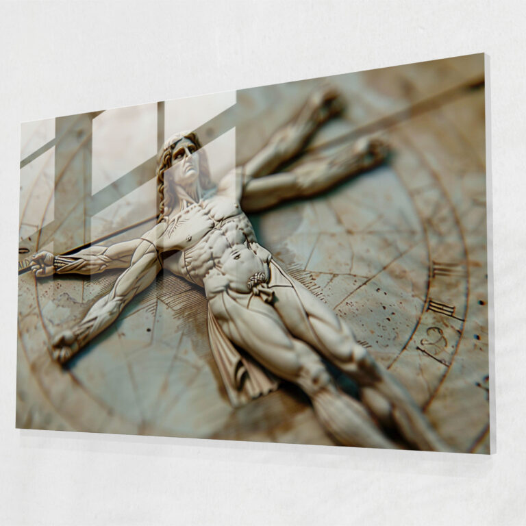 Classicism Glass Art Vitruvian Man - Classicism, Da Vinci, Glass Print, Wall Decoration
