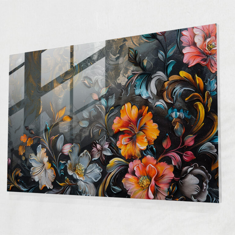 Classicism Modern Art - Baroque Inspired Floral Motif - Classicism, Home Decoration, Glass Print, Glass Wall Art