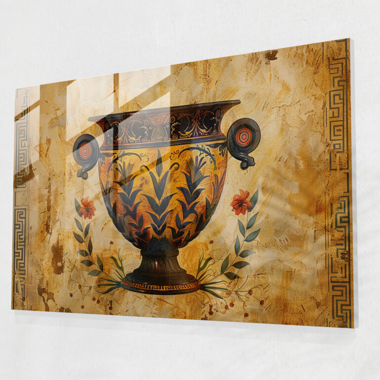 Classicism Glass Wall Art - Classical Greek Vase Painting Design - Classicism, Glass Art, Home Decoration, Glass Wall Art