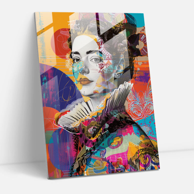 Baroque Pop Art Noblewoman Glass Print - Classicism+Popart, Wall Decoration, Glass Art, Classicism With Pop Art