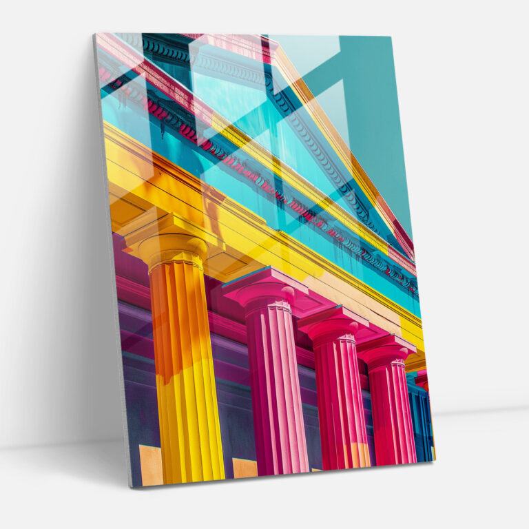 Neoclassical Pop Art Architecture Glass Print - Classicism+Popart, Classicism With Pop Art, Home Decoration, Wall Decoration