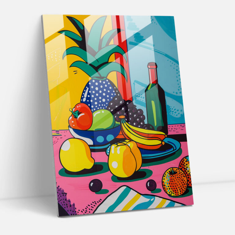 Bold Still Life Glass Print - Classicism+Popart, Home Decoration, Still Life Scene, Pop Art