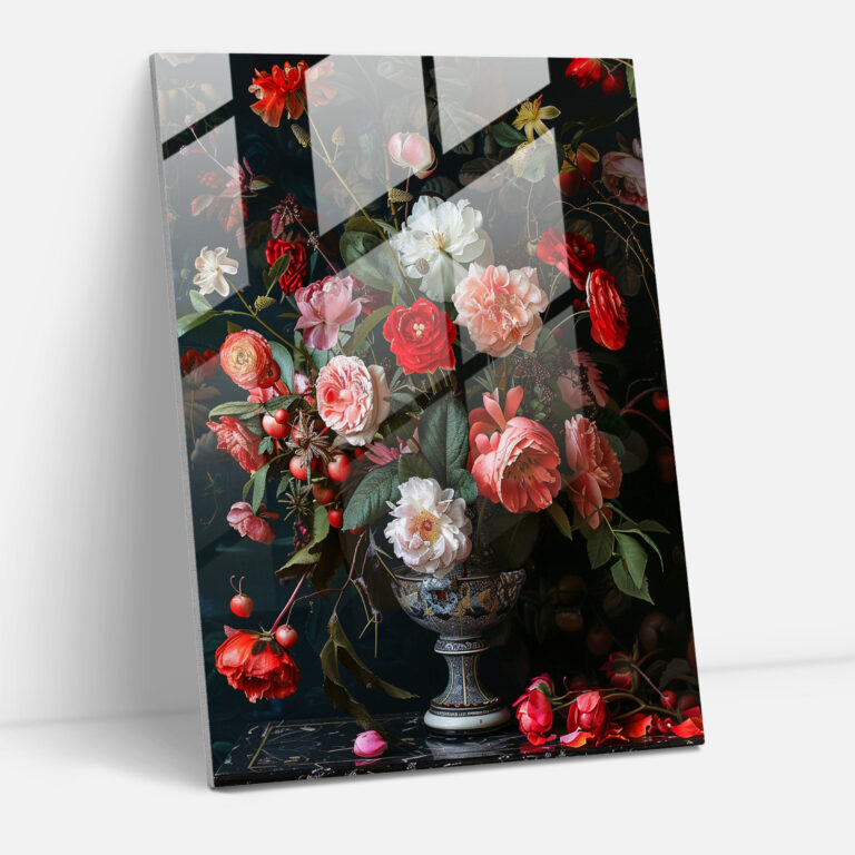 Graphic Floral Glass Wall Art - Classicism+Popart, Modern Art, Wall Decoration, Combine Classicism With Pop Art
