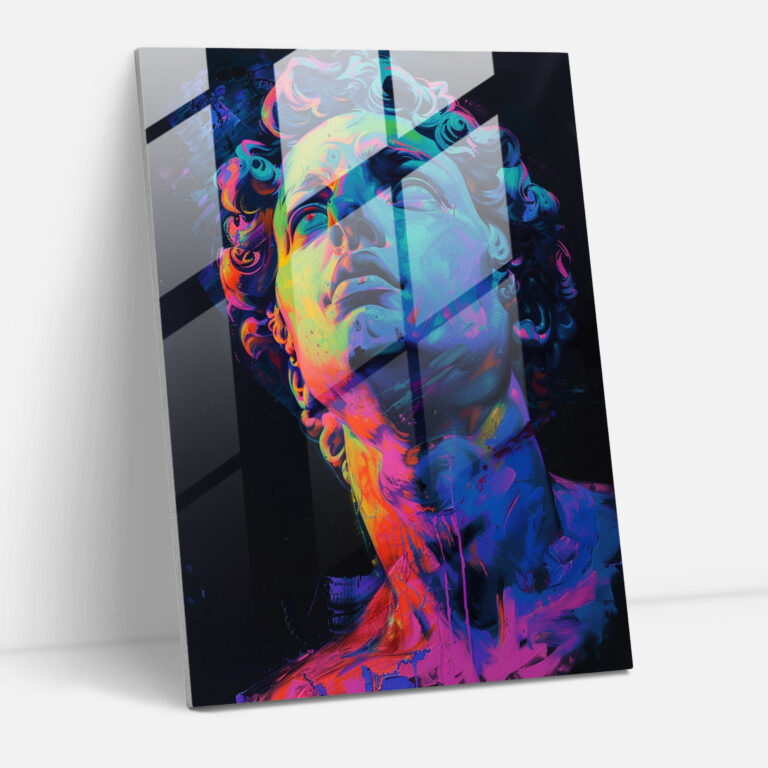 Neon Renaissance Glass Print - Classicism+Popart, Combine Classicism With Pop Art, Modern Art, Wall Decoration