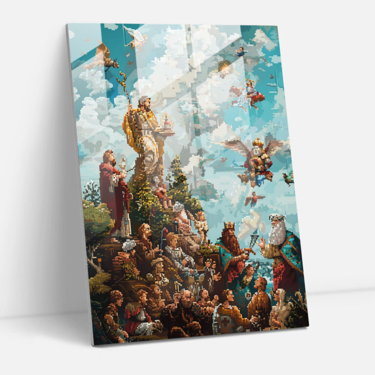 Classicism With Pop Art Home Decoration - Classicism+Popart, Glass Wall Art, Biblical Scene, Pixelated
