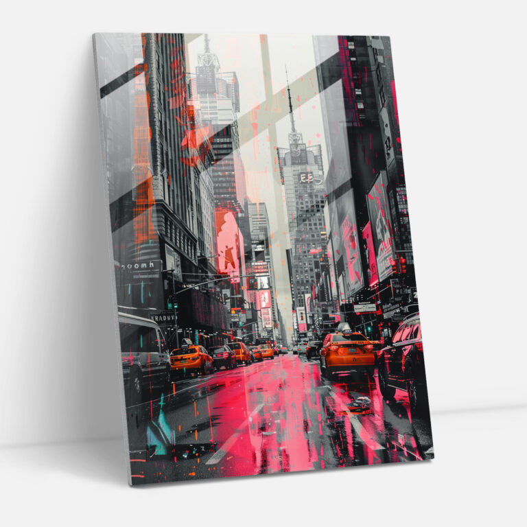 Neon Cityscape Glass Print - Classicism+Popart, Classicism With Pop Art, Home Decoration, Glass Print