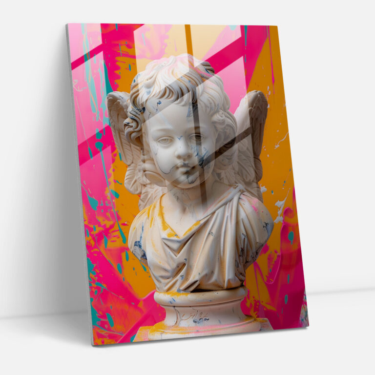 Cherub Pop Art Glass Print - Classicism+Popart, Modern Art, Glass Print, Classicism With Pop Art