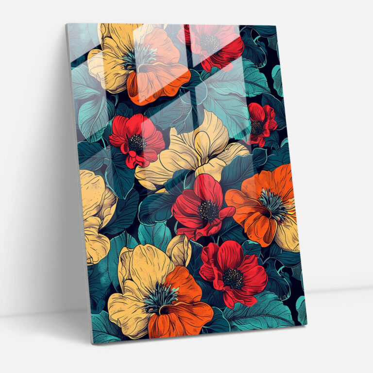 Pop Art Floral Glass Print - Classicism+Popart, Floral Pattern, Classicism With Pop Art, Home Decoration