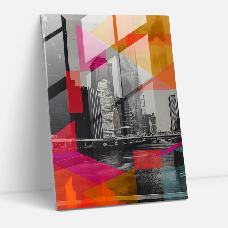Geometric Cityscape Glass Print - Classicism+Popart, Home Decoration, Modern Art, Glass Print