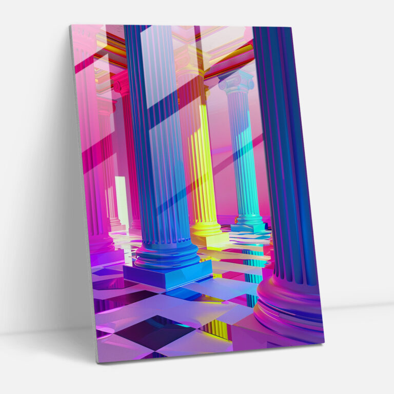 Neon Classical Columns Glass Art - Classicism+Popart, Combine Classicism With Pop Art, Wall Decoration, Glass Art