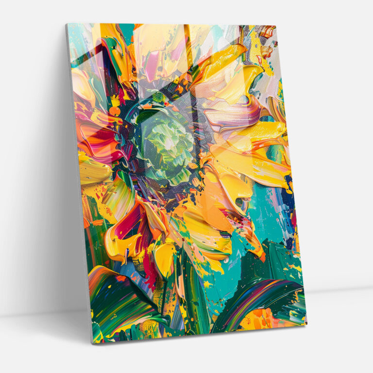 Sunflower Field In Energetic Pop Art Glass Print - Classicism+Popart, Wall Decoration, Glass Art, Modern Art