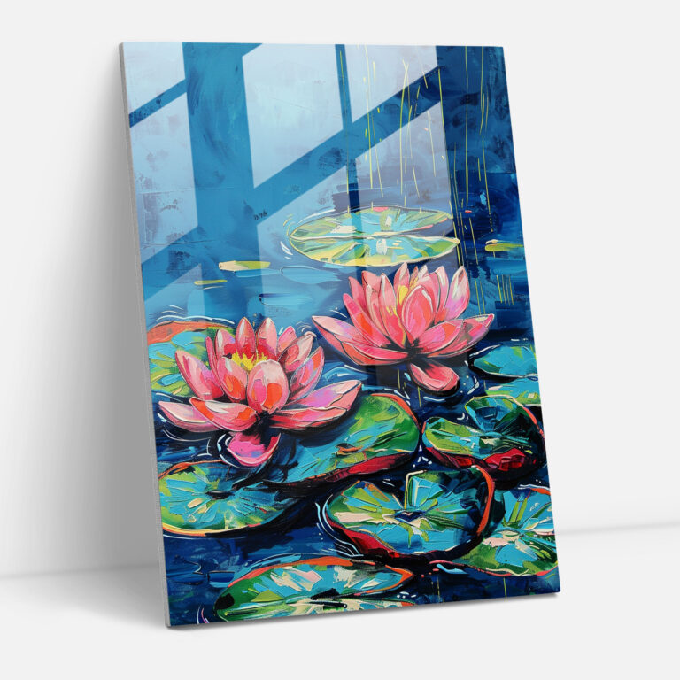 Water Lilies In Comic Pop Art Glass Wall Art - Classicism+Popart, Glass Art, Modern Art, Wall Decoration