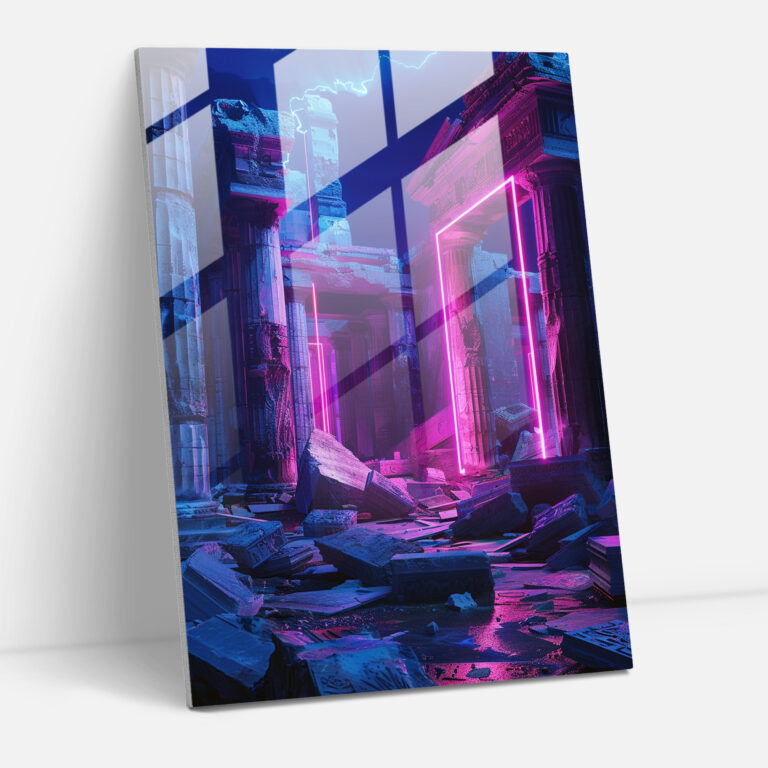 Futuristic Ancient Ruins Glass Art - Classicism+Popart, Home Decoration, Modern Art, Glass Art