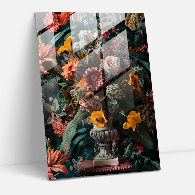 Pop Floral Glass Wall Art - Classicism+Popart, Glass Print, Glass Wall Art, Home Decoration