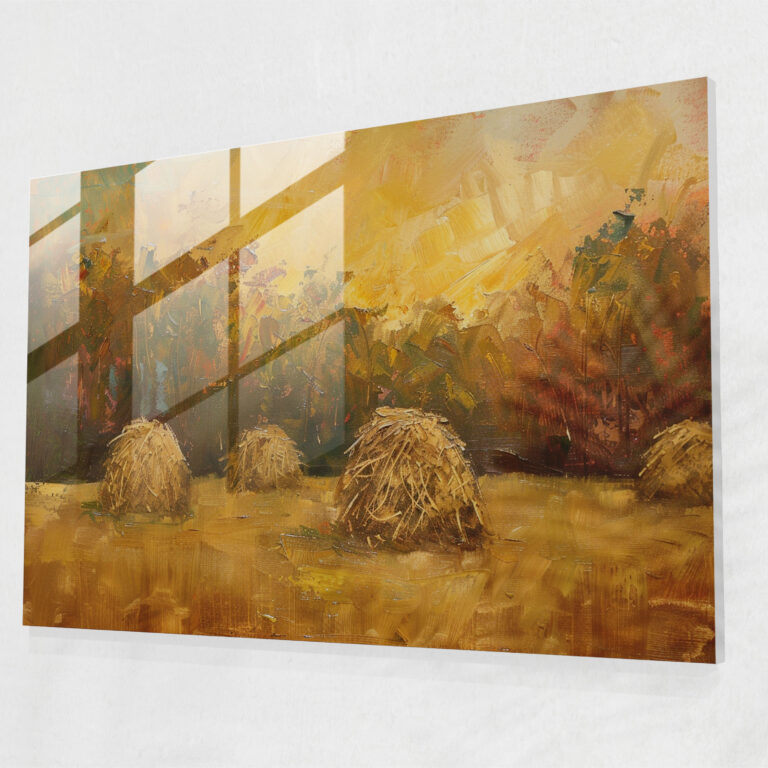 Claude Monet Glass Print - Haystacks Field - Claude Monet, Glass Wall Art, Home Decoration, Claude Monet