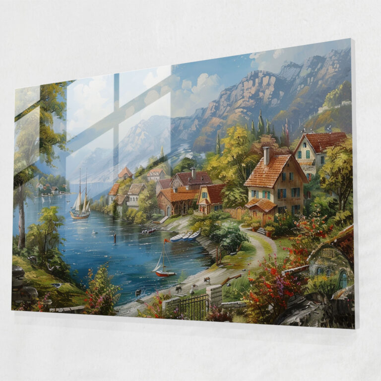 Claude Monet Waterfront Village Wall Decoration - Claude Monet, Wall Decoration, Home Decoration, Glass Wall Art
