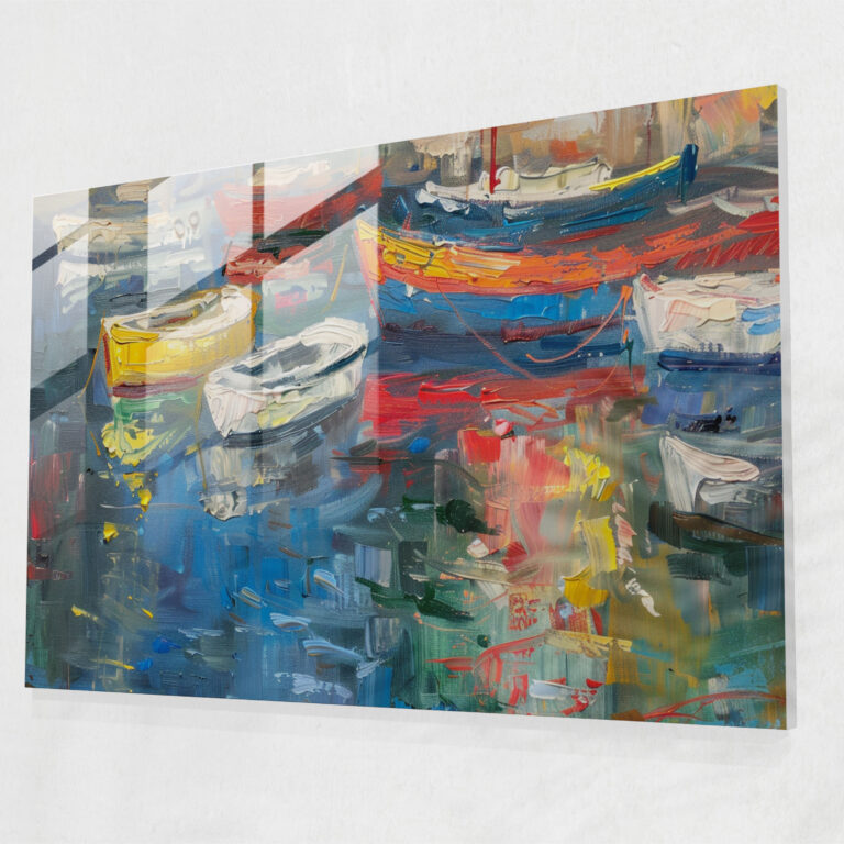 Claude Monet Glass Print - Boats In The Harbor - Claude Monet, Home Decoration, Glass Print, Wall Decoration