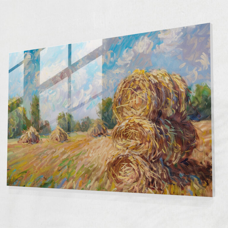 Claude Monet Glass Print - Haystacks In A Field - Claude Monet, Glass Print, Glass Wall Art, Claude Monet