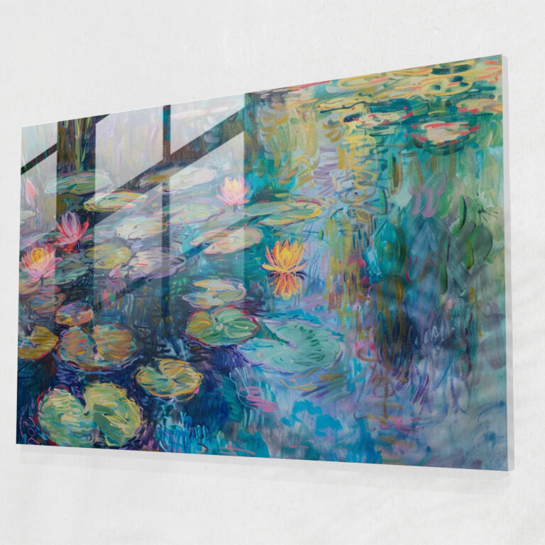 Monet Inspired Blooming Water Lilies Glass Print - Claude Monet, Claude Monet, Wall Decoration, Glass Print