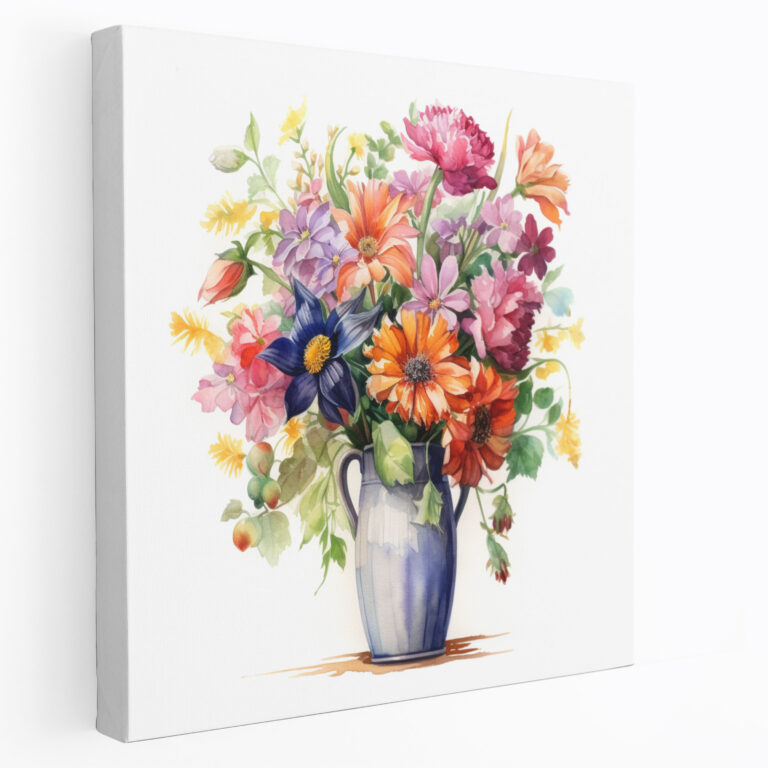 Classic Wall Decoration - Vibrant Flower Bouquet - Classic, Wall Art, Watercolor Painting, Rustic Vase