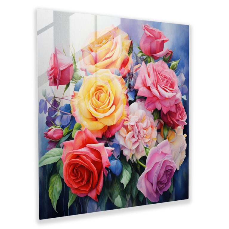 Classic Glass Print - Vibrant Bouquet Of Roses - Classic, Elegance, Glass Art, Charm
