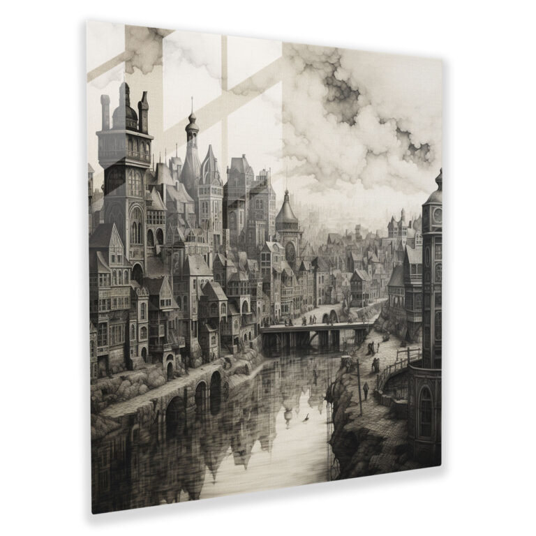 Classic Glass Print - Historical Cityscape Etching - Classic, Architectural Heritage, Glass Wall Art, Etching